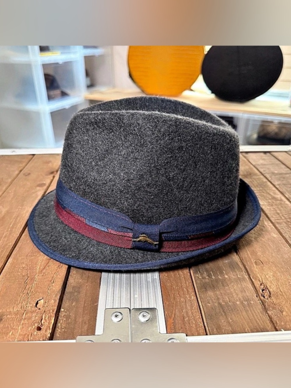 Tommy Bahama Shade Makers Charcoal Wool Fedora Hat Navy Burgundy Large 58cm